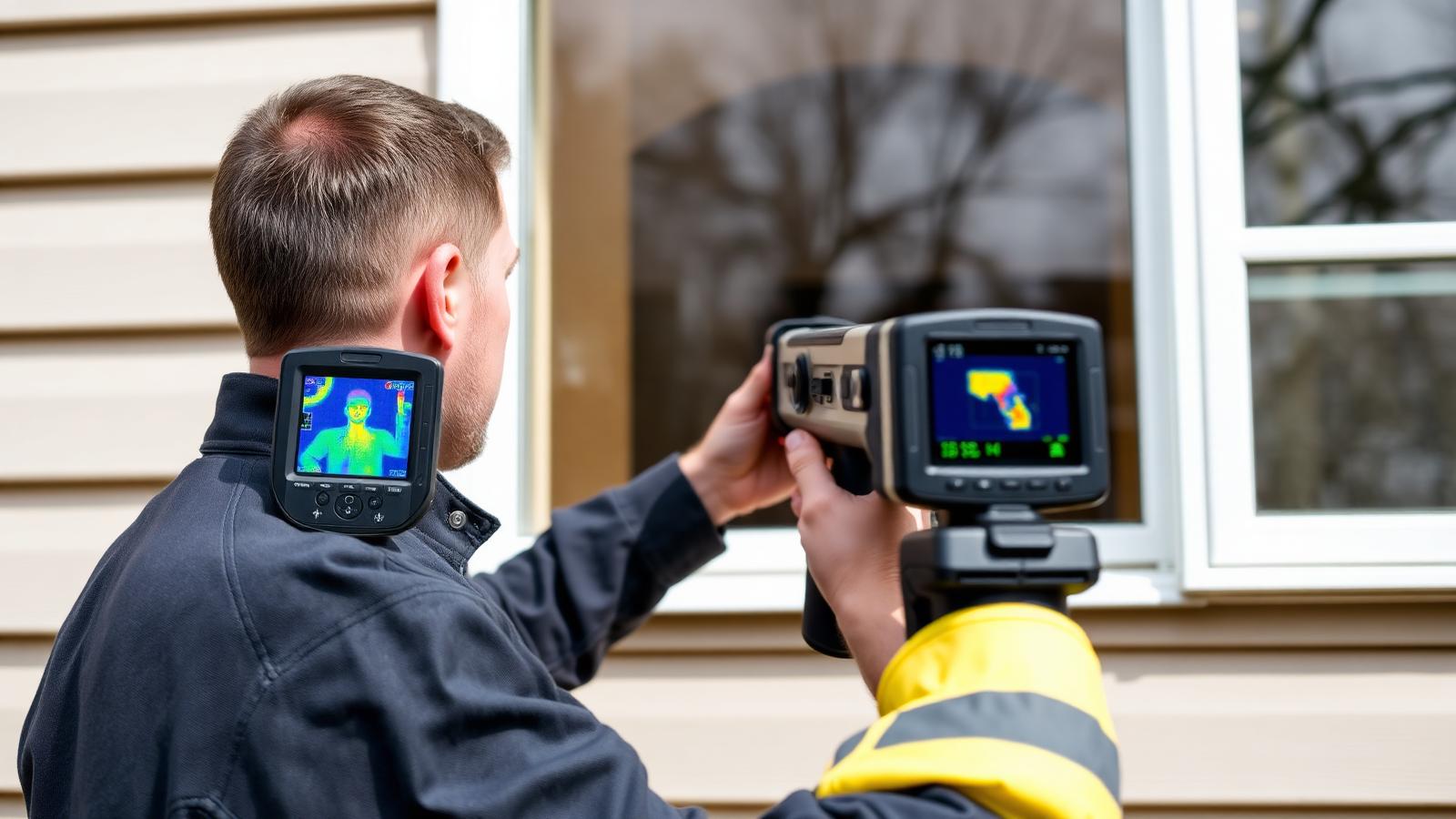 Person hält ein Energieausweis-Dokument vor einem Wohnhaus in der Hand