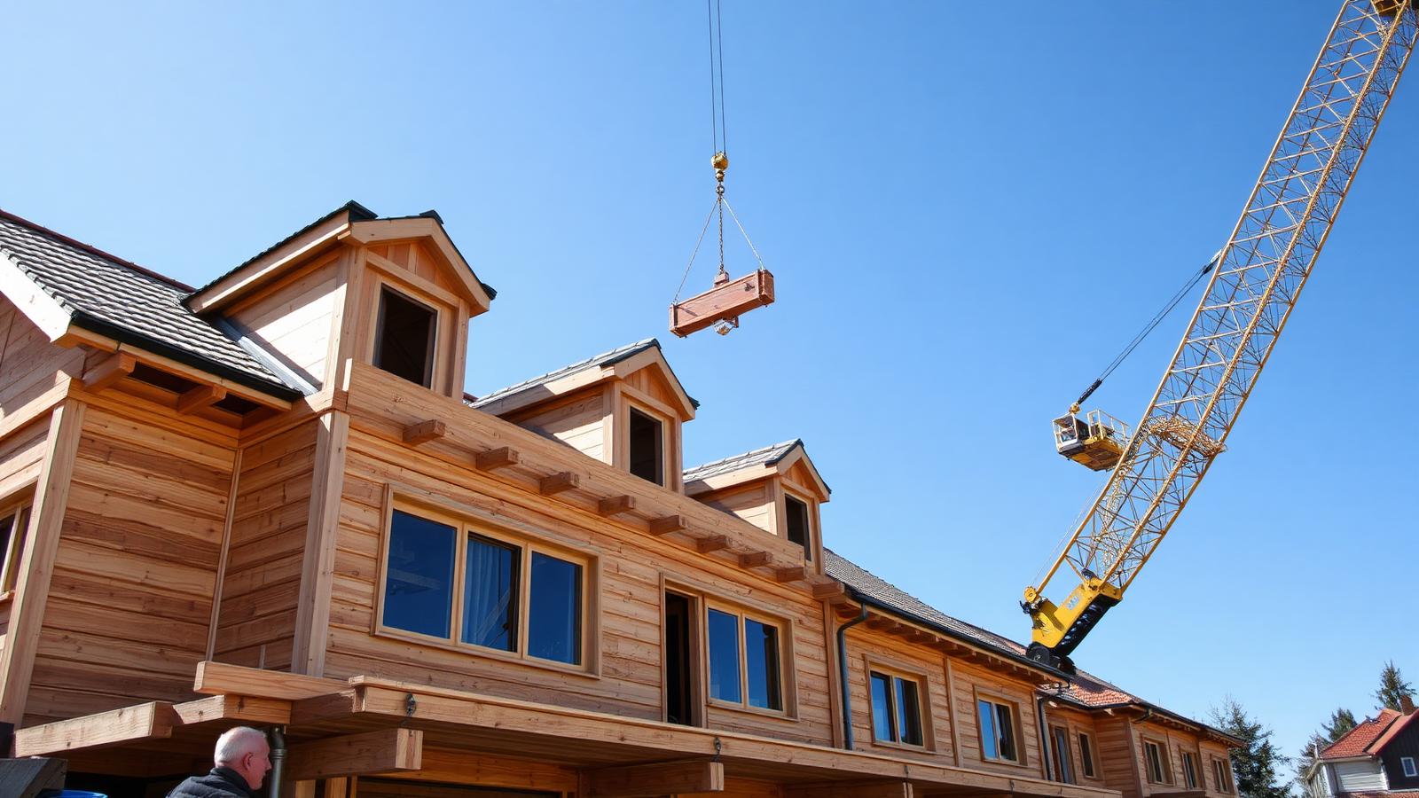 Baustelle eines Einfamilienhauses mit Baugerüst