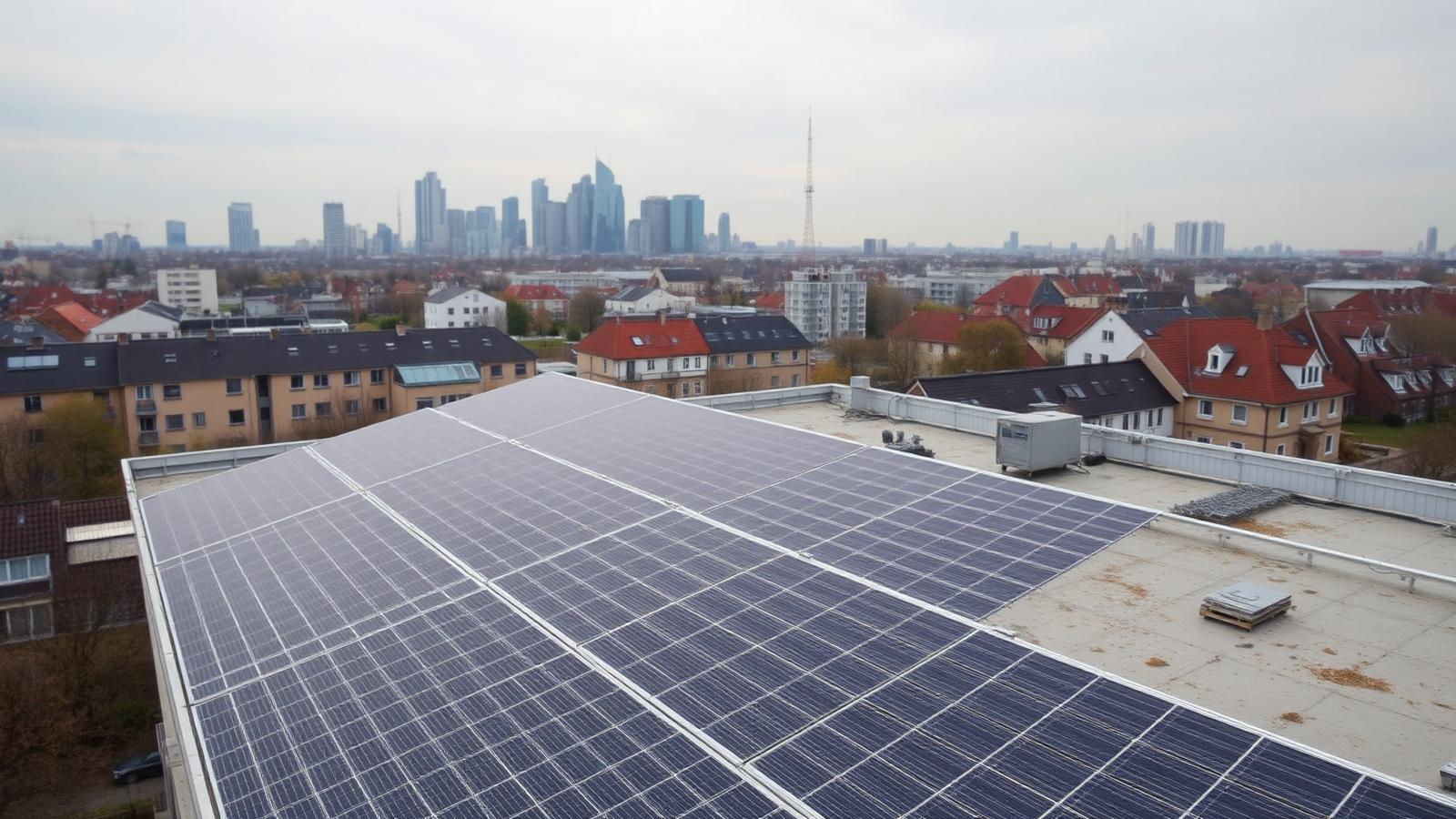 Solaranlage auf dem Dach eines Mehrfamilienhauses