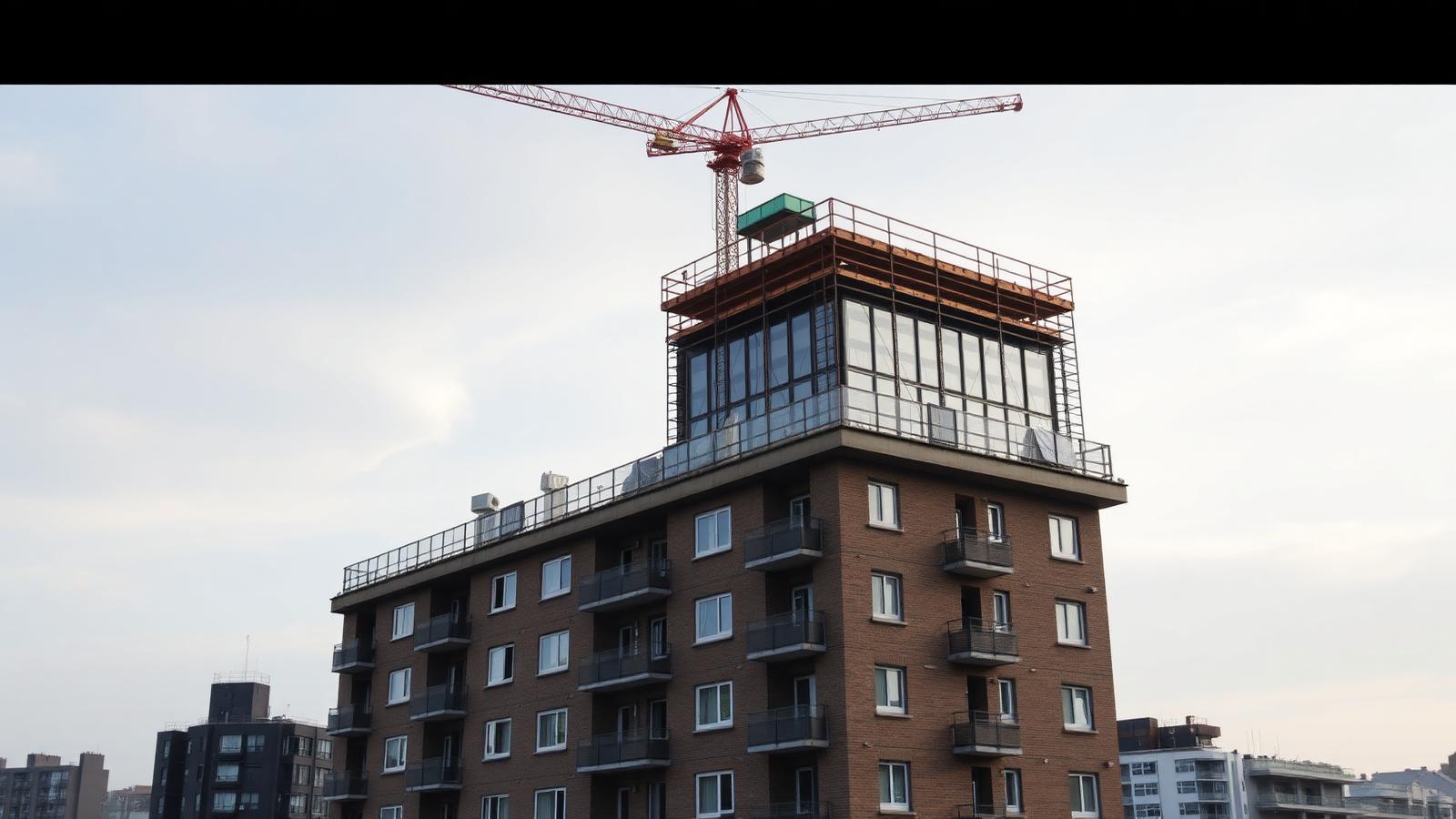 Dachaufstockung an einem Mehrfamilienhaus in der Stadt