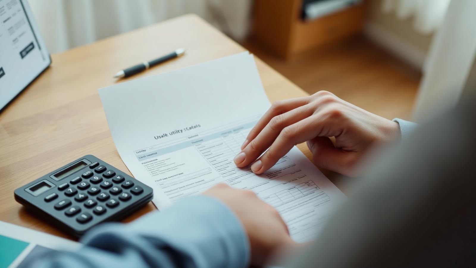Person prüft Rechnungsunterlagen am Schreibtisch