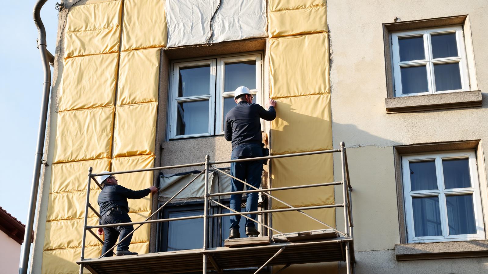 Sanierte Altbaufassade mit teilweise entfernten Gerüsten